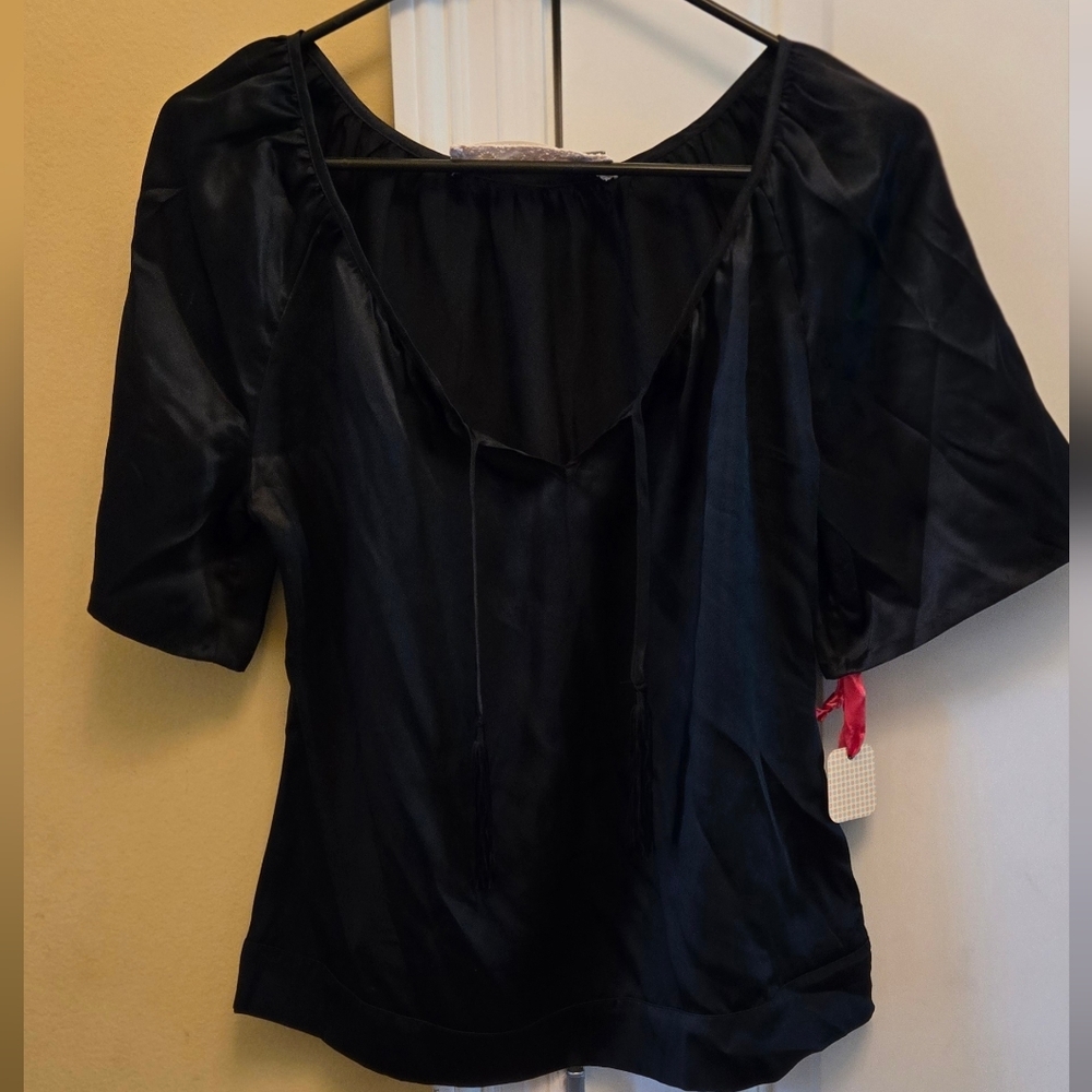 Elegant Old Navy Silk Black Flowy  Sleeve Blouse Size Small Night Out Office